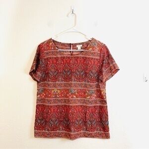 J. Crew Short Sleeve Paisley Print Top Size Small Red/Blue